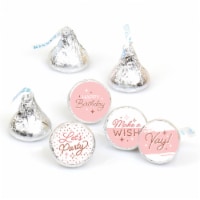 Big Dot of Happiness Pink Rose Gold Birthday Round Labels Fit Chocolate Candy 1 sheet of 108