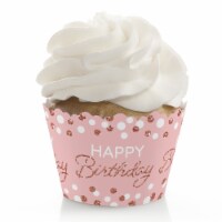 Big Dot of Happiness Pink Rose Gold Birthday - Party Decor - Party Cupcake Wrappers - 12 Ct