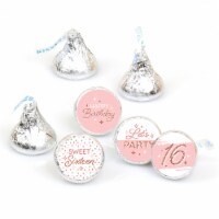 Big Dot of Happiness 16th Pink Rose Gold Birthday Round Labels Fit Chocolate Candy 108 Ct