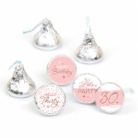 Big Dot of Happiness 30th Pink Rose Gold Birthday Round Labels Fit Chocolate Candy 108 Ct