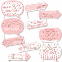 Big Dot of Happiness Funny 30th Pink Rose Gold Birthday Party Photo Booth Props Kit 10 Pc