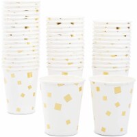 Blue Panda Party Paper Cups with Gold Square Confetti – Pack of 50, 9 oz