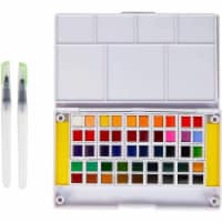 Watercolor Paint Set, 48 Colors, Water Brush Pens, Sponges, and Travel Storage Case
