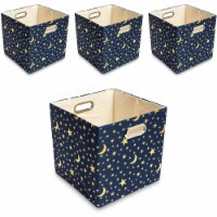 Okuna Outpost Blue Foldable Storage Bins, Moon and Stars Fabric Cubes (11 in, 4 Pack)