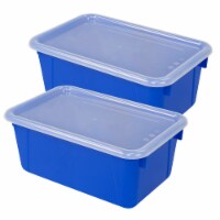 STOREX Plastic Small Cubby Bin with Cover 5.25 x 12 x 7.88 Blue Pack of 2