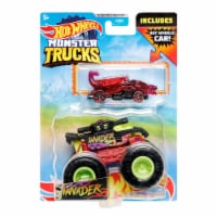 Hot Wheels Monster Trucks 1:64 Scale Invader Black/Red, Includes Hot Wheels Die Cast Car