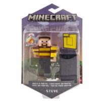 Mattel Minecraft Bees Shirt Steve 3.25-in Action Figure with Build-a-Portal Piece & Accessory