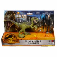 Mattel Jurassic World Human Dino Pack Dr Ian Malcolm and Velociraptor Action Figure Perspective: Main