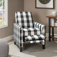 Nayan Contemporary Fabric Upholstered Push Back Recliner black checkerboard