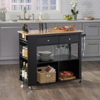 Julien Kitchen Cart with Wheels black/natural
