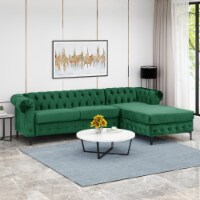 Juelz Contemporary Velvet 3 Seater Sectional Sofa with Chaise Lounge emerald