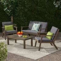 Avacyn Outdoor Acacia Wood 4 Seater Chat Set with Cushions gray/dark gray