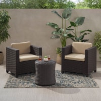 Iven Outdoor 2 Seater Faux Wicker Chat Set with Cushions beige/dark brown