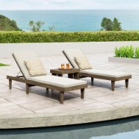 Addisyn Outdoor Acacia Wood 3 Piece Chaise Lounge Set with Water-Resistant Cushions