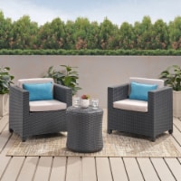Iven Outdoor 2 Seater Faux Wicker Chat Set with Cushions grey/dark gray