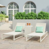 Moderna Outdoor Aluminum Chaise Lounge Set with C-Shaped End Table white