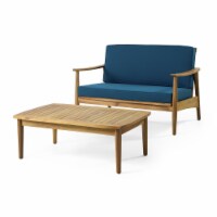 Emmry Outdoor Acacia Wood Loveseat Set with Coffee Table teak/dark teal