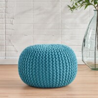Barwick Modern Knitted Cotton Round Pouf aqua