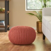 Barwick Modern Knitted Cotton Round Pouf coral