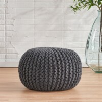 Barwick Modern Knitted Cotton Round Pouf grey