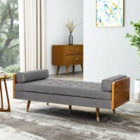 Tiltonsville Mid-Century Modern Tufted Double End Chaise Lounge with Bolster Pillows dark