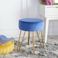Safavieh OTT7500B Abrea Round Ottomans, Steel Blue & Gold