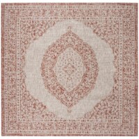 SAFAVIEH Outdoor CY8751-36512 Courtyard Lt Beige / Terracotta Rug 5' 3 square