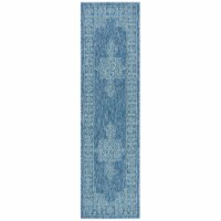 SAFAVIEH Outdoor CY8232-39421 Courtyard Navy / Ivory Rug 2' 3 x 12'