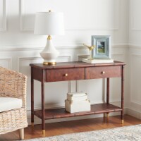 SAFAVIEH Tudor 2-Drawer 1 Shelf Console Table Dark Brown / Gold