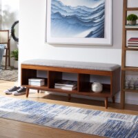 SAFAVIEH Cricket Open Shelf Bench With Cushion Grey / Natural Acacia