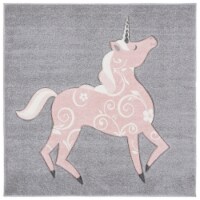 SAFAVIEH Carousel Kids CRK163G Grey/Ivory / Pink Rug 3' square