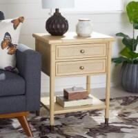 SAFAVIEH Ahab 2-Drawer 1 Shelf Accent Table Light Blonde / Gold
