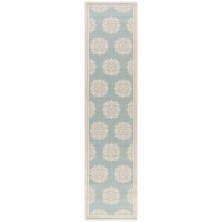 SAFAVIEH Indoor Outdoor BHS181K Beach House Aqua / Cream Rug 2' 2 x 10'