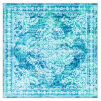 SAFAVIEH Bahia BAH162M Machine Washable Blue / Green Rug 6-7 X 6-7 Square