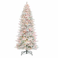 CC Christmas Decor 7.5' Pre-Lit Slim Snow White Flocked Fraser Fir Artificial Christmas Tree