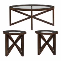 Bowery Hill 3-Piece Glass Top Coffee Table Set in Rich Espresso
