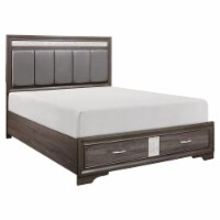 Pemberly Row Wood Eastern King Bed with 2 Drawers in Gray and Silver Glitter