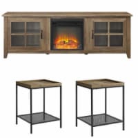 Home Square 3 Piece Set with 70  Fireplace TV Stand and 2 End Tables in Oak