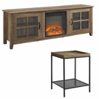 Home Square 2 Piece Set with 70  TV Stand and End Table in Rustic Oak