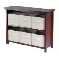 Pemberly Row 3-Tier Long Storage Shelf with 6 Foldable Beige Fabric Baskets