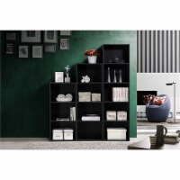 Pemberly Row Four Shelf Multi-Purpose Wooden Bookcase in Black Finish