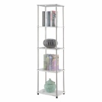 Pemberly Row Five-Tier Tower in White Faux Marble Wood Finish