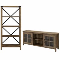 Home Square 2 Piece Set with Wood TV Stand and X Bookcase in Rustic Oak