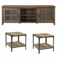 Home Square 2 Piece Set with TV Stand and End Tables (Set of Two) in Rustic Oak