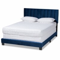 Bowery Hill King Size Navy Blue Velvet Panel Bed with Tufted Headboard