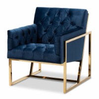 Bowery Hill Navy Velvet Upholstered Gold Finished Lounge Chair