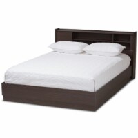 Bowery Hill Traditional Wood Queen Bookcase Platform Bed in Brown