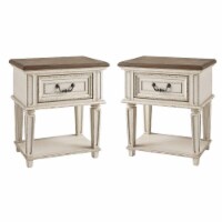 Home Square 1 Drawer Wood Nightstand Set in Chipped White and Brown