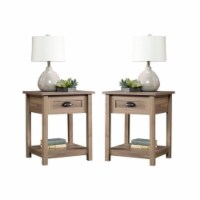 Home Square 2 Piece County Line Wood End Table Set in Salt Oak