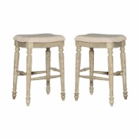 Home Square 2 Piece Backless Wood Bar Stool Set in White Wash